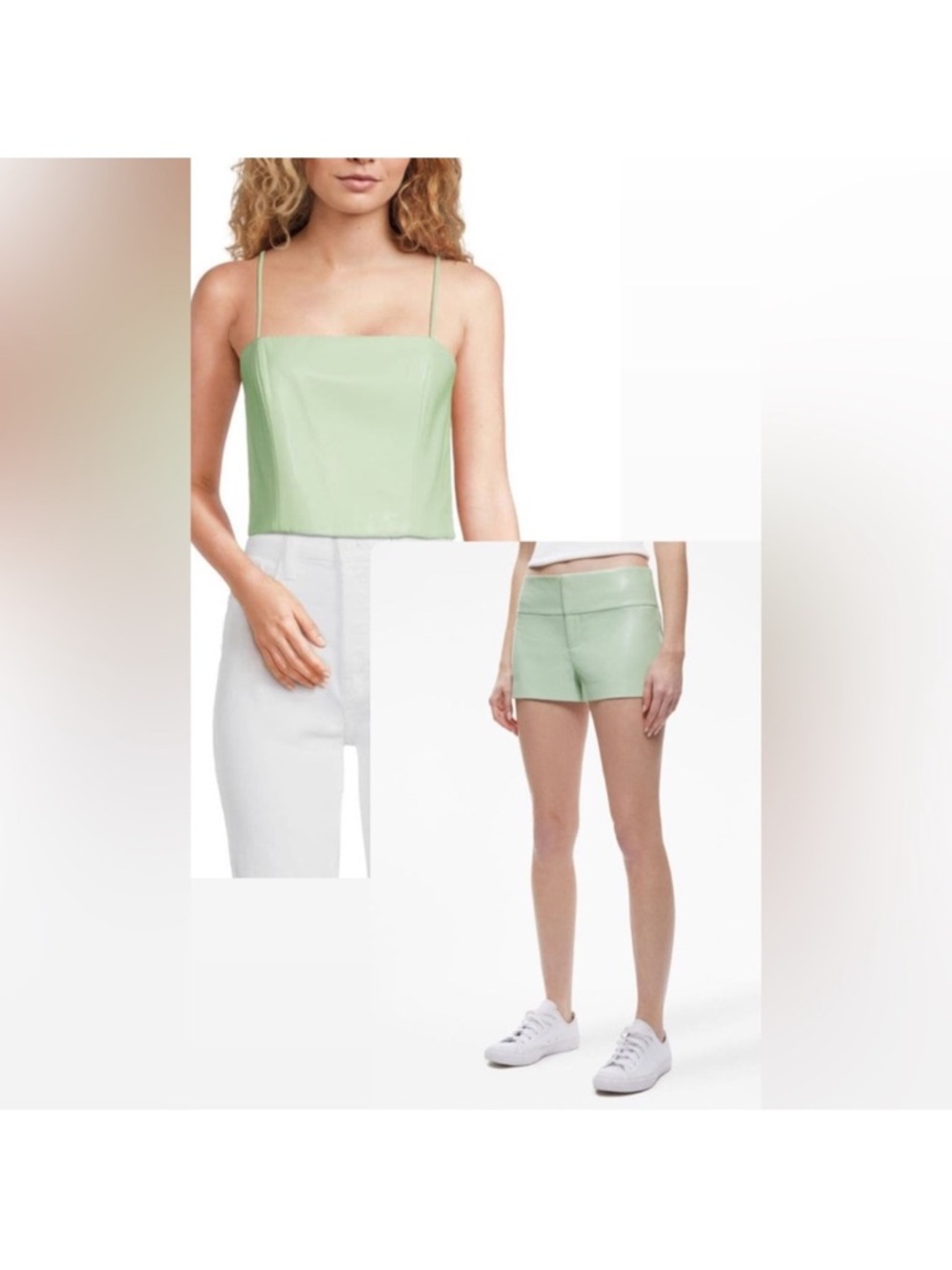 Alice Olivia faux leather mint green SET shorts tank & blazer 0 /2